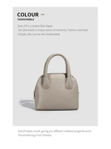 Minimalist grey dome handbag, vintage design stylish women shoulder bag for daily outfit.