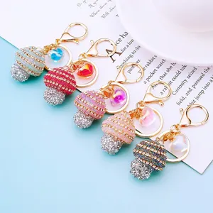 Rhinestone striped mushroom keychain metal cute car bag pendant gift for women and men