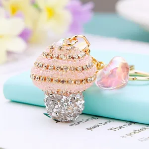 Rhinestone striped little mushroom keychain metal cute bag pendant keyring gift for women