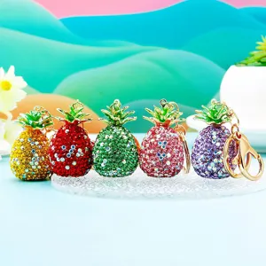 Sparkling rhinestone pineapple keychain cute fruit bag charm metallic keyring gift accessory