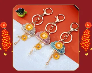 Sunflower cloud rhinestone metal keychain cute women bag pendant charm gift accessory