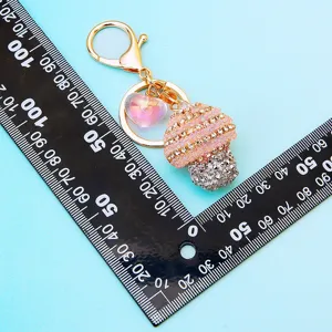 Rhinestone crystal mushroom keychain cute metal bag charm for women and men gift.