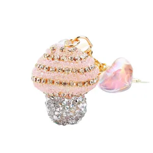 Rhinestone Mushroom Shaped Keychain Cute Metal Bag Pendant Sparkling Key Ring Gift