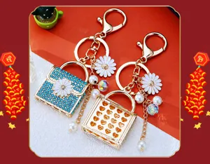 Rhinestone daisy mini bag car key chain metal key ring bag pendant cute gift detail view