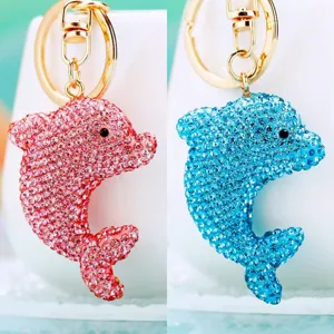 Cute Rhinestone Dolphin Keychain Clay Crystal Animal Car Key Ring Shiny Bag Charm Pendant Gift For Women Jewelry