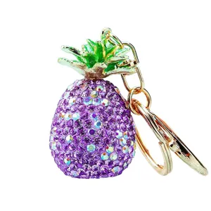 Sparkling purple rhinestone pineapple keychain, cute crystal fruit bag charm for women and men.