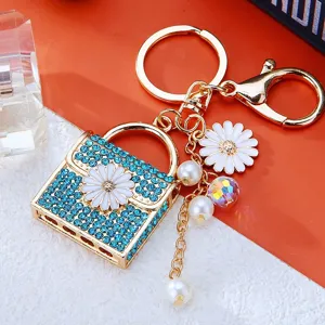 Rhinestone daisy small square bag keychain metal car key ring fashion women bag pendant