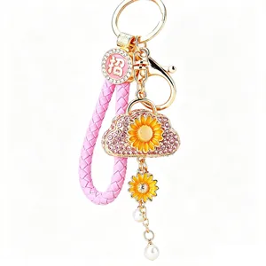 Exquisite Sunflower Bag Car Keychain Rhinestone Metal Purse Pendant Key Ring Gift Ideal