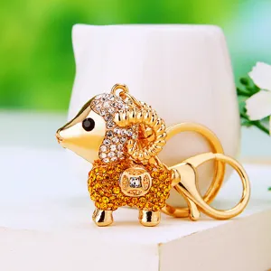 Gold rhinestone sheep keychain cute animal bag pendant metal key ring car accessory gift