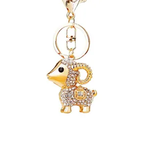 Gold rhinestone sheep keychain, cute animal car key ring bag charm gift for women.