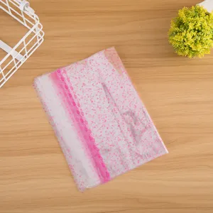 Transparent printed plastic gift bag for plush toys, cute heart pattern packaging bag main view.