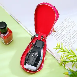 Rhinestone Car Key Case Zipper Leather Key Bag Cute Pendant Fashion Women Accessory
