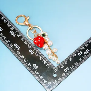 Portachiavi fragola con strass e perle ciondolo borsa in metallo per chiavi auto regalo.