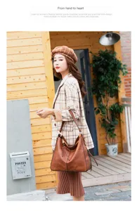 Femme marron PU cuir sac a epaule grande capacite cabas style vintage sac a main chic