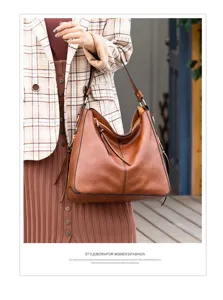 Automne nouveau marron PU cuir femmes hobo sac bandouliere, style vintage cabas detail.