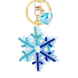 Rhinestone snowflake keychain metal cute blue heart bag pendant car key ring accessory gift