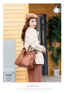 Sac cabas bandoulière en cuir PU marron pour femme, grand sac fourre-tout vintage.
