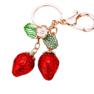 Grazioso portachiavi fragola cristallo metallo oro rosa ciondolo borsa regalo donna.