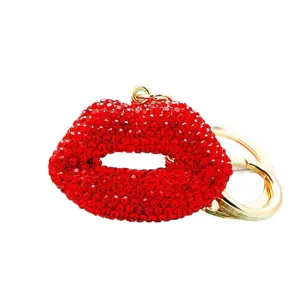 Crystal Rhinestone Red Lips Keychain Metal Bling Lip Bag Pendant Car Key Ring Gift