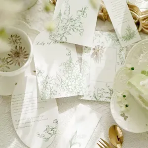 Lily of the valley decorative greeting cards and bookmarks set with elegant green floral prints.