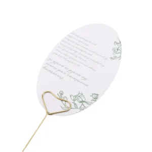 Lily of the valley style decorative greeting card with gold heart metal pick for floral and baking.