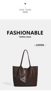 Detailed view of the dark brown minimalist leather tote bag showing large capacity and design.