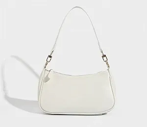 Minimalistische weiße Schultertasche aus Leder, elegante Baguette Handtasche für Damen Alltag.