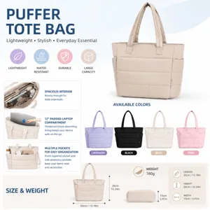Detailansicht der Puffer Tote Bag mit großem Fassungsvermögen, Fächern und Laptop-Fach.