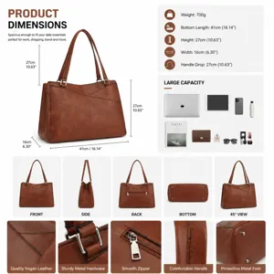 Große vegane Ledertasche für Damen, elegante Handtasche mit großem Fassungsvermögen für Arbeit.