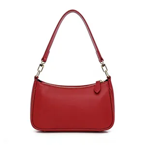 Rote einfarbige minimalistische Schultertasche lässige Baguette Handtasche für Damen