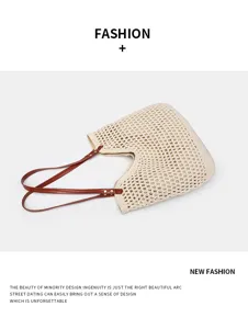 Geflochtene Stroh Tasche Große Kapazität Freizeit Strand Handtasche Ledergriff Tasche