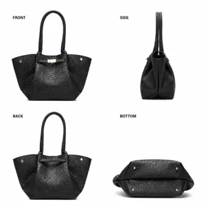 Borsa tote con stampa floreale goffrata nera grande capacità borsa a spalla donna