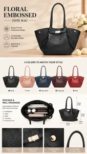 Borsa tote in pelle PU con stampa floreale classica, grande capienza, spallacci e dettagli dorati.