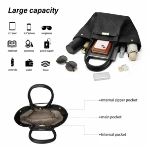 Spaziosa borsa tote nera con elegante stampa floreale, grande capacità ideale per uso quotidiano.