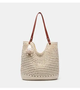 Grosse Strohgewebte Damentasche, modische Strandurlaub Schultertasche mit grossem Stauraum.