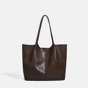 Women's Large Capacity PU Leather Tote Bag Retro Minimalist Commuter Shoulder Bag Casual Daily Handbag