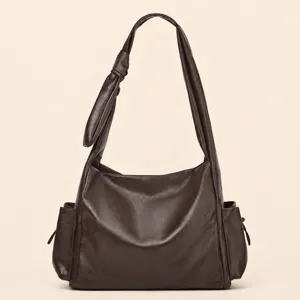 Retro large capacity shoulder tote bag stylish pleat underarm bag for women commuter daily use