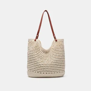 Große Kapazität Damen Gewebte Stroh Tote Bag Lässige Strandurlaub Pendeln Schulter Handtasche Einfarbig Shopper Bag