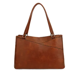 Braune große Damen-Tasche, elegante einfarbige Handtasche für Alltag, Arbeit und Shopping.
