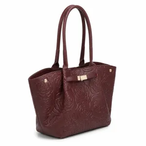 Borsa tote da donna con motivo a rose goffrato, elegante borsa a spalla capiente per ogni giorno.