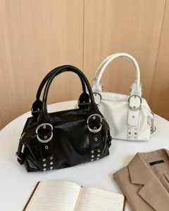 Koreanischer Stil große Kapazität Schultertasche weiches Leder Nieten Zylinder Handtasche