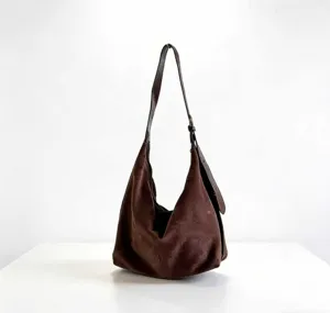 Braune Wildleder Hobo Umhängetasche für Damen, große Retro Slouchy Shopper Tasche für Alltag.