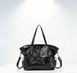 Bolso tote grande de cuero PU suave negro para mujer vista detallada elegante.