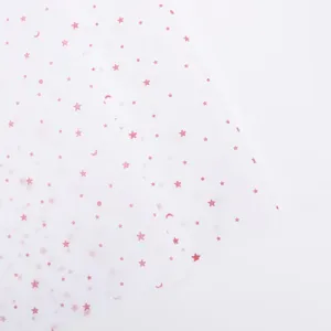 Papier d'emballage translucide etoile lune rose pour bouquet de fleurs emballage DIY
