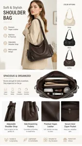Detailed view of the women's vegan leather hobo shoulder bag showing adjustable strap and pockets.