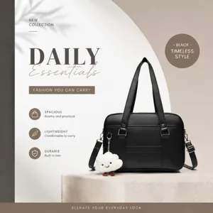 Black Japanese style JK uniform tote shoulder bag with cute cloud pendant, spacious and durable.