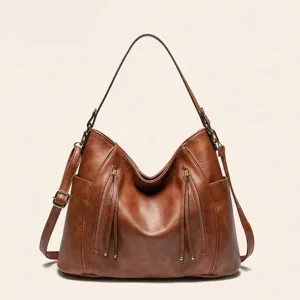European Retro PU Leather Tote Bag Large Capacity Casual Travel Shoulder Bag Fashion Zipper Handbag For Women