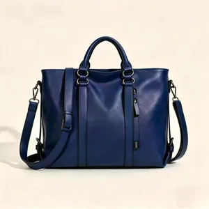 Blue leather tote bag for women, large capacity shoulder handbag and stylish crossbody purse!