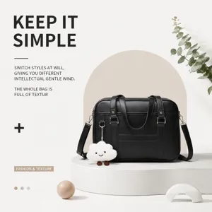 Japanese college style JK uniform bag, black leather tote cross-body shoulder handbag.