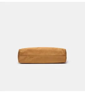 Brown suede tote bag bottom detail, minimalist casual women's shoulder bag showcase